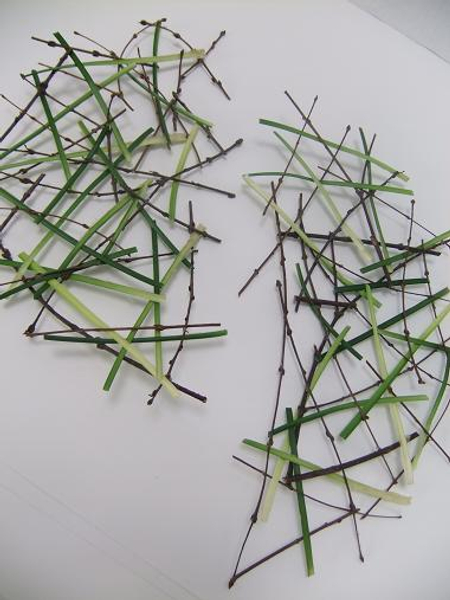 Weave short sections of lily grass in and out of the twig collar