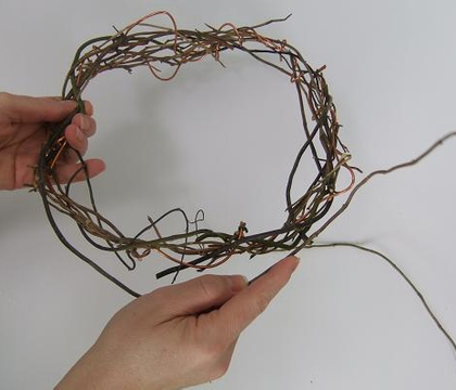 Weaving a twig wreath