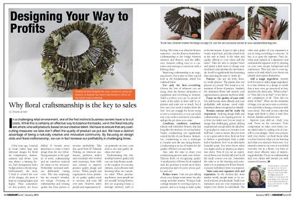 Designing your way to profits article by Christine de Beer in the Canadian Florist Magazine