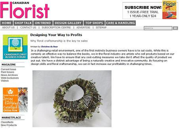 Floral craftsmanship article by Christine de Beer for the Canadian Florist Magazine