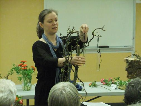 Floral Art demonstration at The Capilano Flower Arrangers club working in armatures.