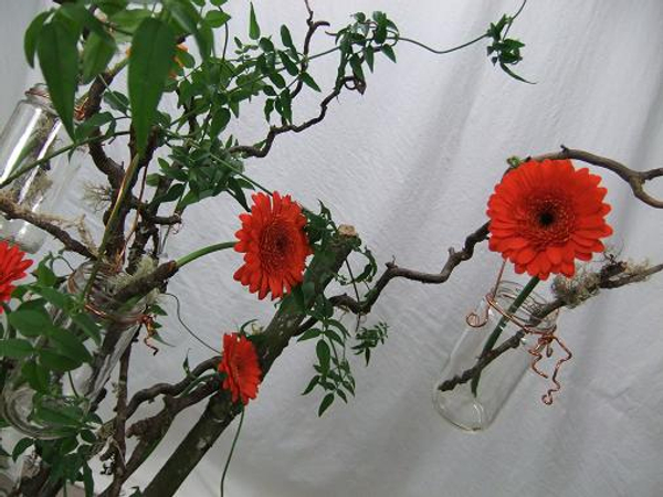 Floral art design with Gerbera and twigs.