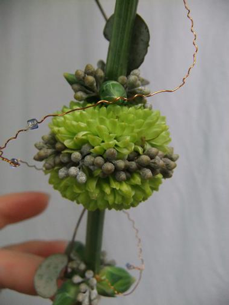 Chrysanthemum, bud and eucalyptus pompom.