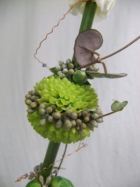 Pompon Chrysanthemum pom-poms spaced out with Chrysanthemum stem spacers.