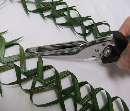 Plaiting a palm thorn garland 