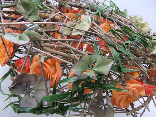 Dried hydrangea and palm garlands