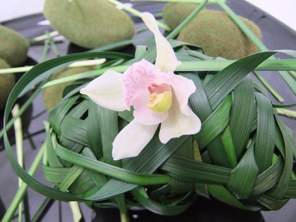 Weave a grass pebble for the orchid to nestle in.