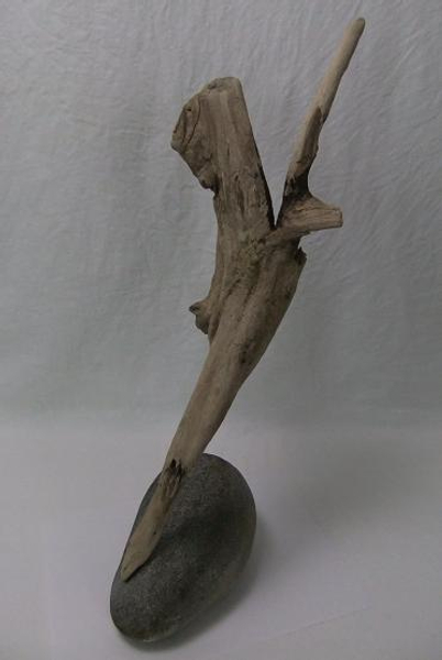 Driftwood perched on a pebble.