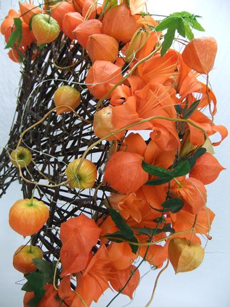 Lilies, Chinese lanterns, Passion fruit vines and Willow
