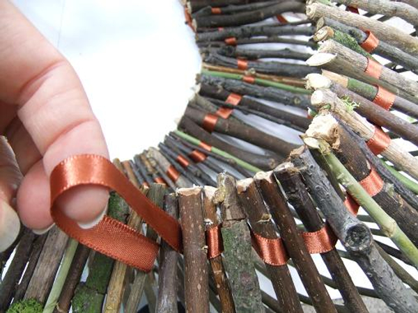 Or weave ribbon through a hand wired twig handbag.