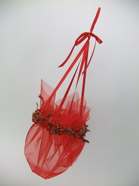 Red flower girl net basket floal art design