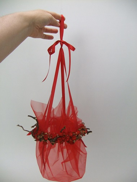 Red net flower girl basket