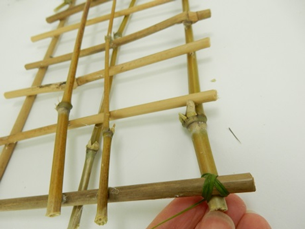 Carefully latch the bamboo together with ripped grass