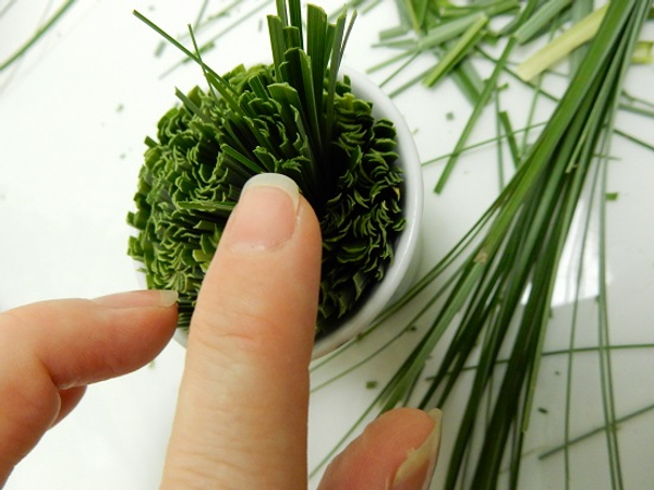 Carefully pat the grass in place with your finger.