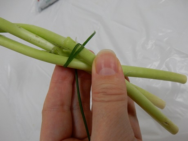 Latch the stems together with a thin blade of grass