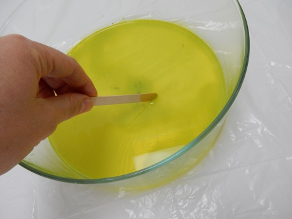 Create a dye bath with water based paint or natural dye