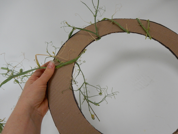 Wrap the stem around the cardboard closely following the shape. Wrap the stem around the cardboard closely following the shape.