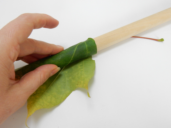Roll an autumn leaf around a thick dowel stick