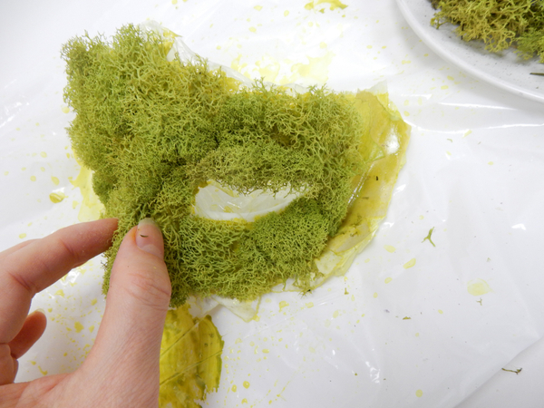 Make sure the moss is secure to support the rest of the plant material. Make sure the moss is secure to support the rest of the plant material.