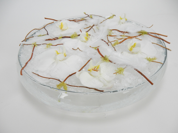 Floating Phalaenopsis orchids with willow, moss and feathers Floating Phalaenopsis orchids with willow, moss and feathers