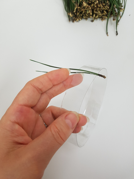 Split a pine needle and glue it to both the inside and outside of the ring