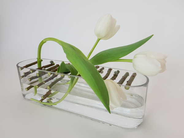 Tulips and pussy willow arrangement