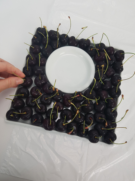 Turn the cherries so that the stems point up.