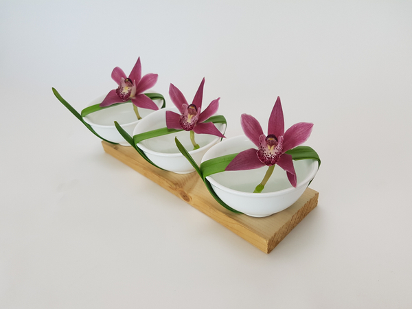 Minimalist cymbidium orchid flower arrangement