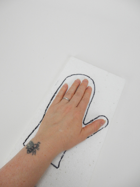 Enlarge the template pattern and draw the mitten on Styrofoam