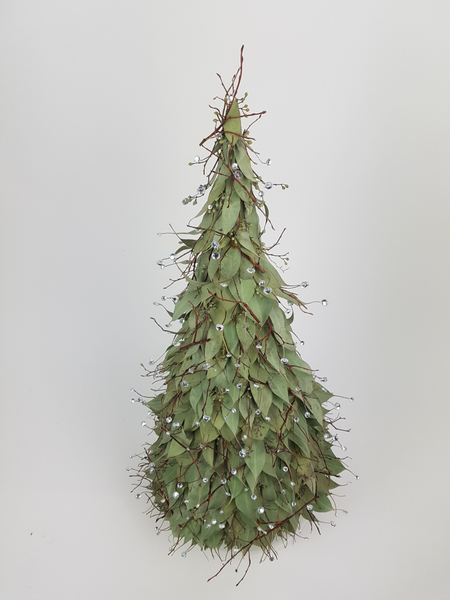 Natural Eucalyptus leaf and crystal Christmas tree