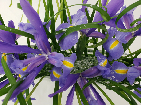 Iris basket floral design idea for modern florists
