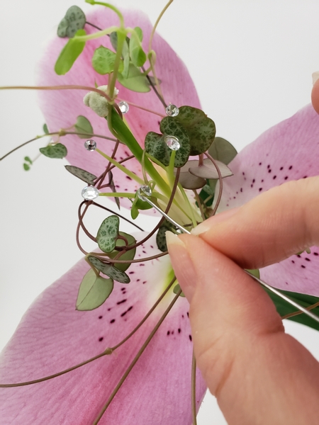 Pink Glass Flowers With Stems, Crystal Flower Bead 