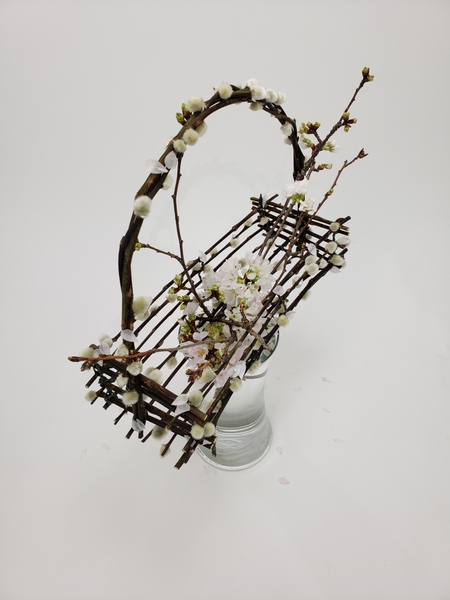 Basket armature for a Spring flower arrangement