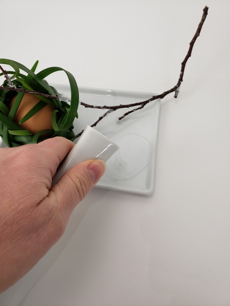 Pour water into the shallow container