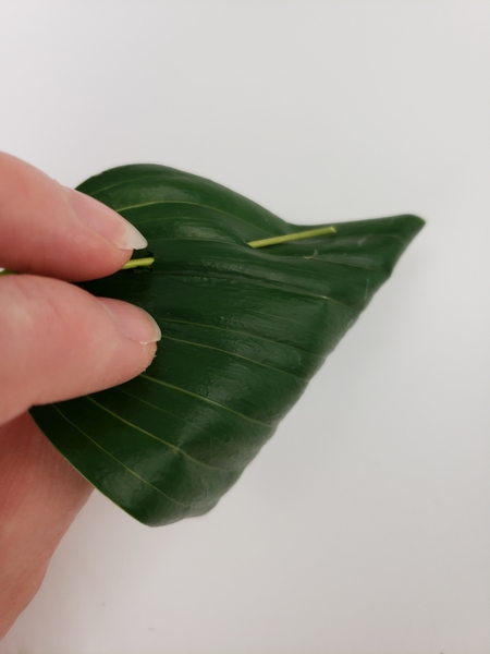 Secure the leaf with a sharpened stem