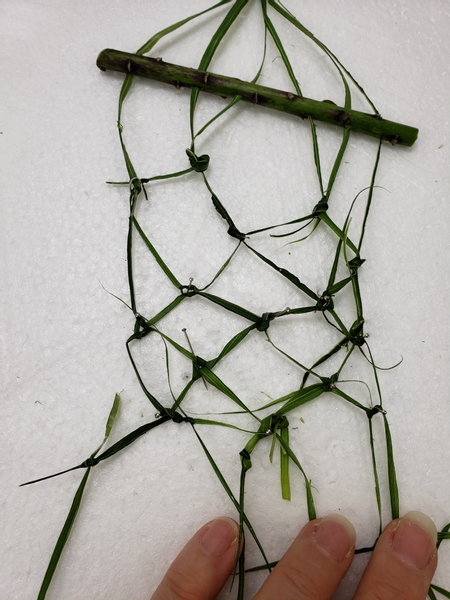 Knot and pin the strands to craft the hammock