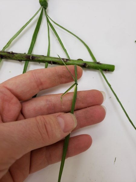 Knot in extra ripped grass to create long strands