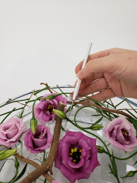 Guide some of the flower buds to rest on the twigs