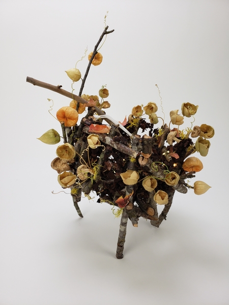Dried fall autumn floral display in a bowl