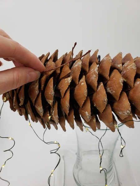 Glue in a few twigs to peek out of the pinecone