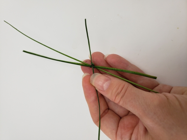 Use another section of ripped grass to knot two pieces together