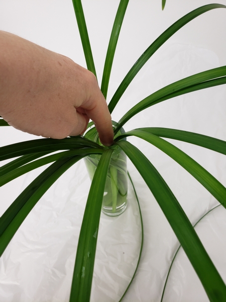 Allow the grass to flop over the sides of the container by making space in the middle with your finger