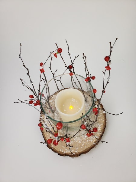 Winter wonderland snow candle floral design