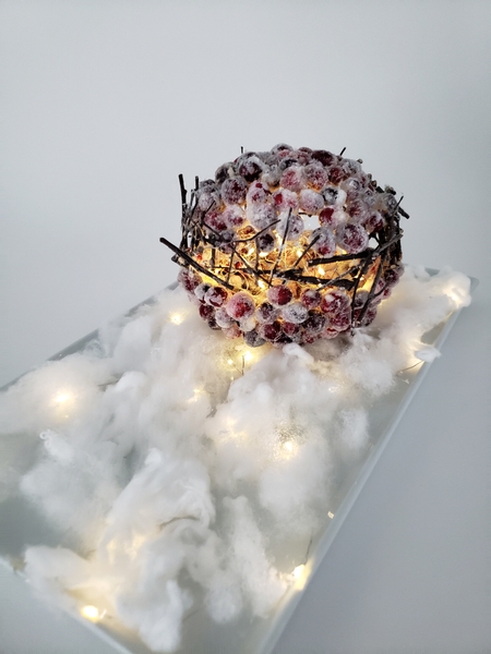 Cranberry lantern for winter interior styling