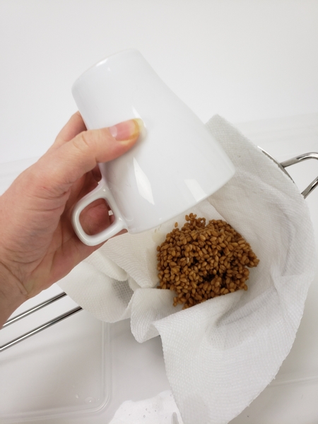 Pour the seeds into the paper towel to drain the water