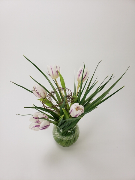 Spiral tulip stems to hold a small nest for spring designs