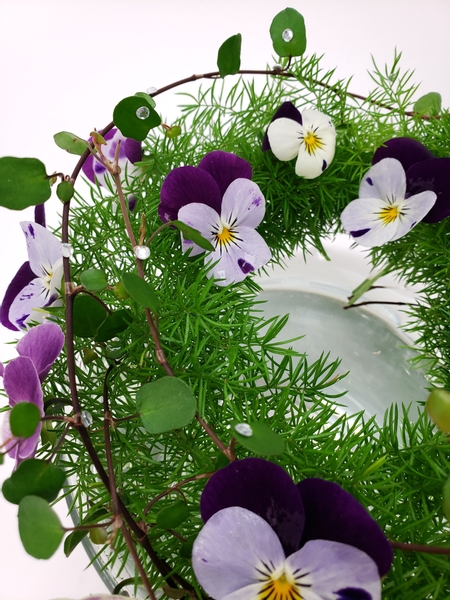 Pretty violas in a sustainable floral design