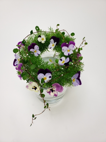 Violas in a summer floral design
