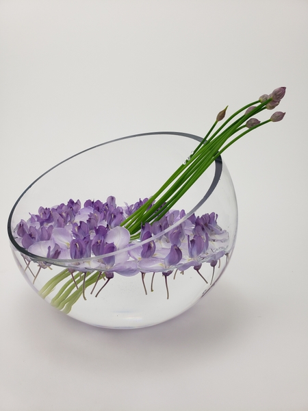 Wisteria and chives floral arrangement