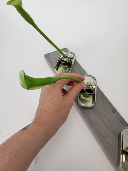 Slip in the heavier flower stems through the hole in the pull tab